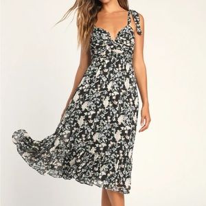 Lush loveliness black floral midi dress